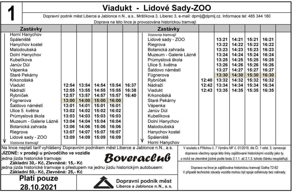 Jízdní řád tramvajové linky č. 1