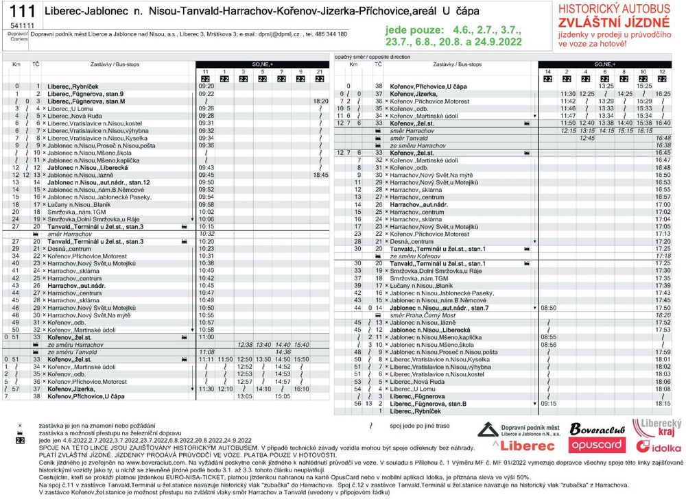 jízdní řád autobusové linky č. 111