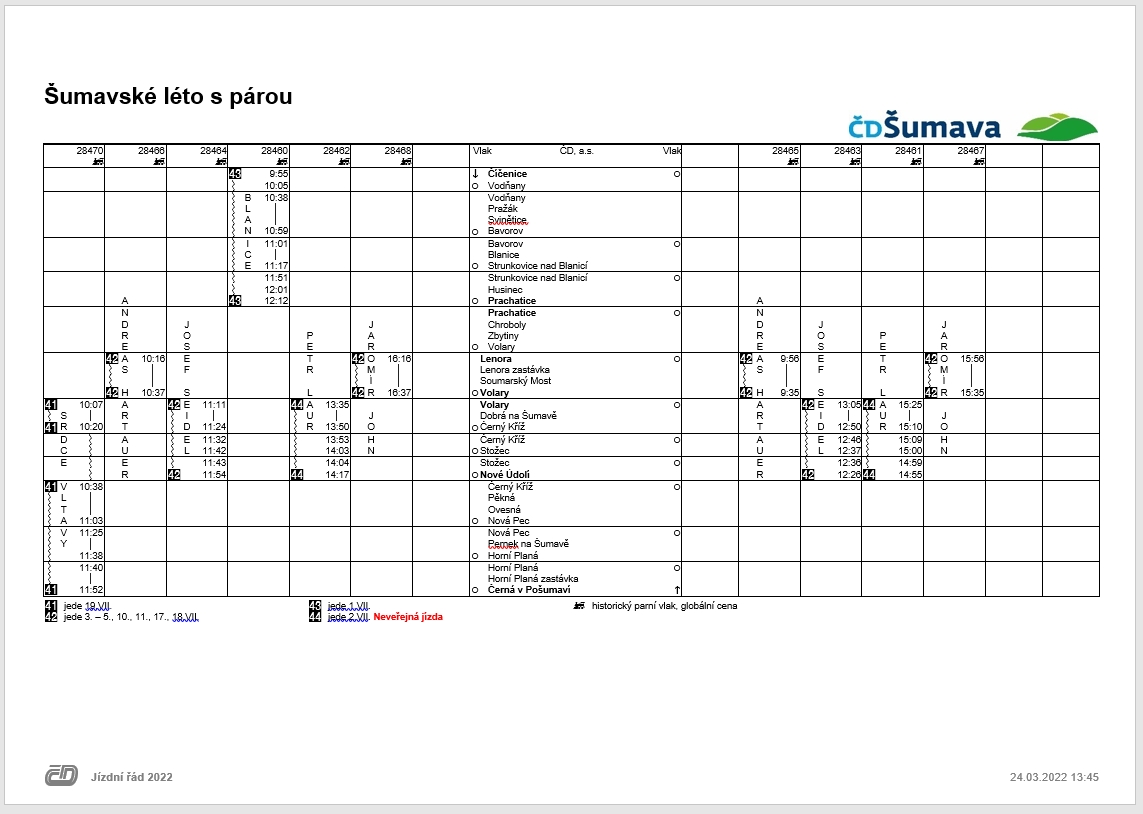 jízdní řády (pro celou akci)