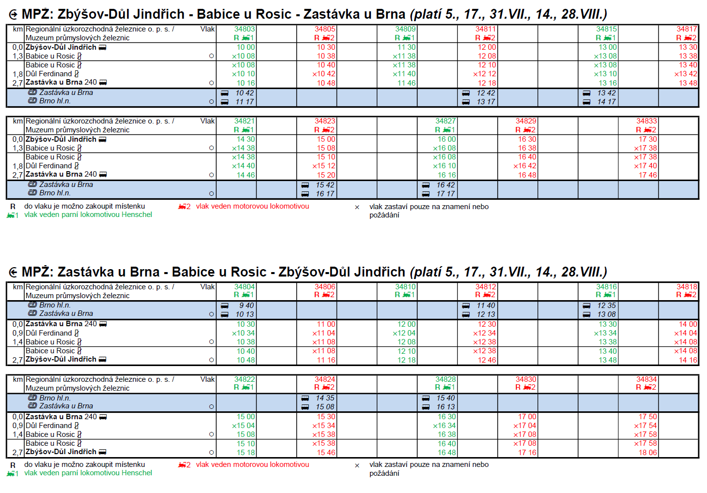 jízdní řády vlaků MPŽ