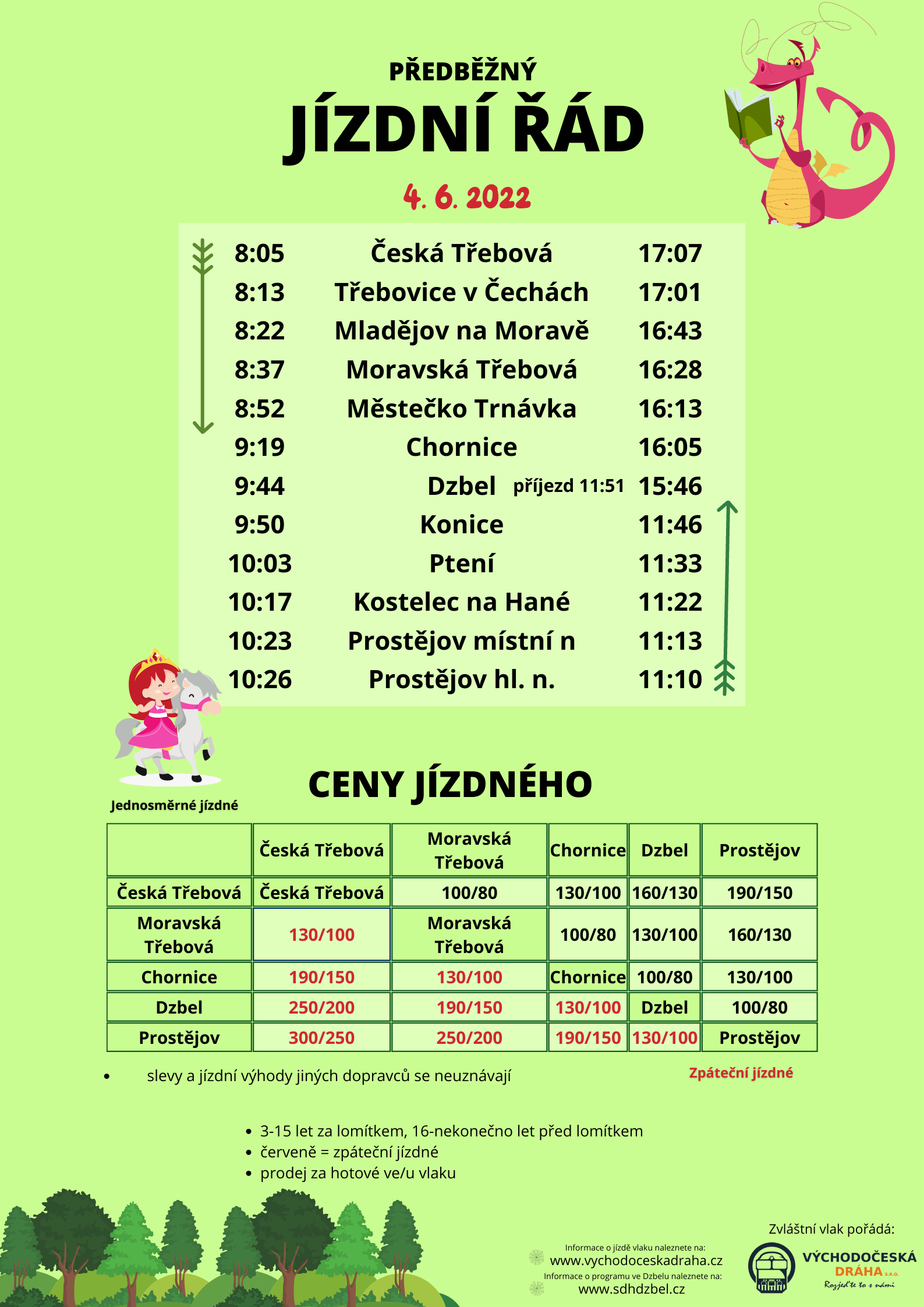 jízdní řád a ceník