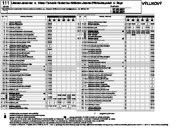 jízdní řád návazné autobusové dopravy (linka č, 111)
